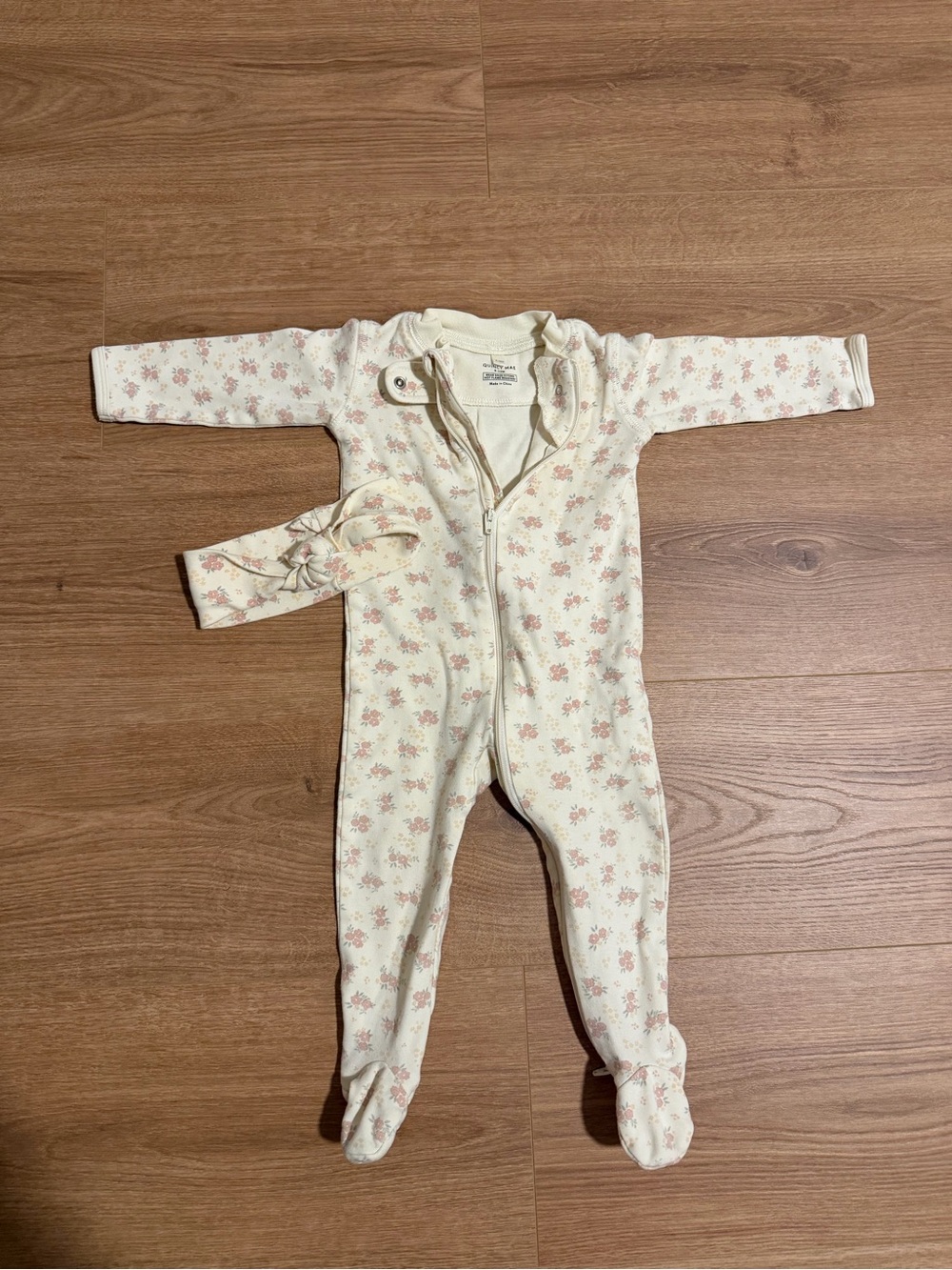 Quincy Mae Floral Two-Way Zip Baby Footie with Matching Headband